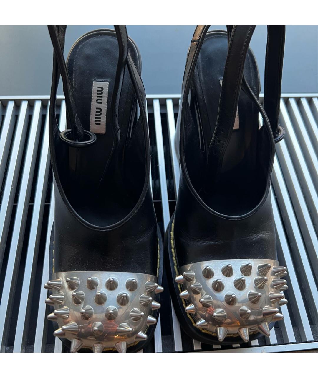 MIU MIU Черные кожаные босоножки, фото 4