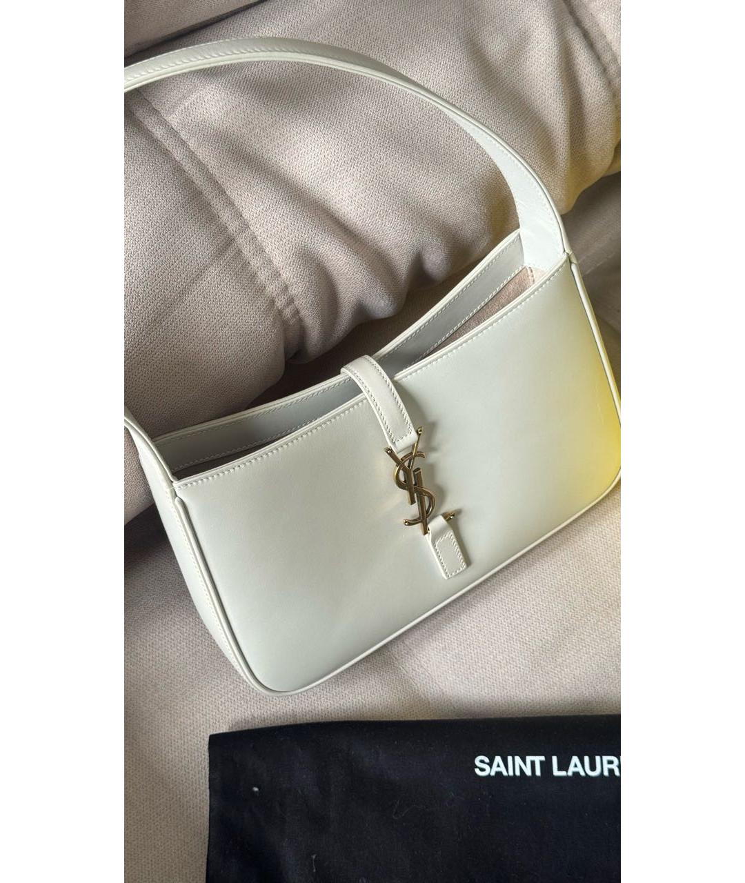 SAINT LAURENT Белая кожаная сумка с короткими ручками, фото 4