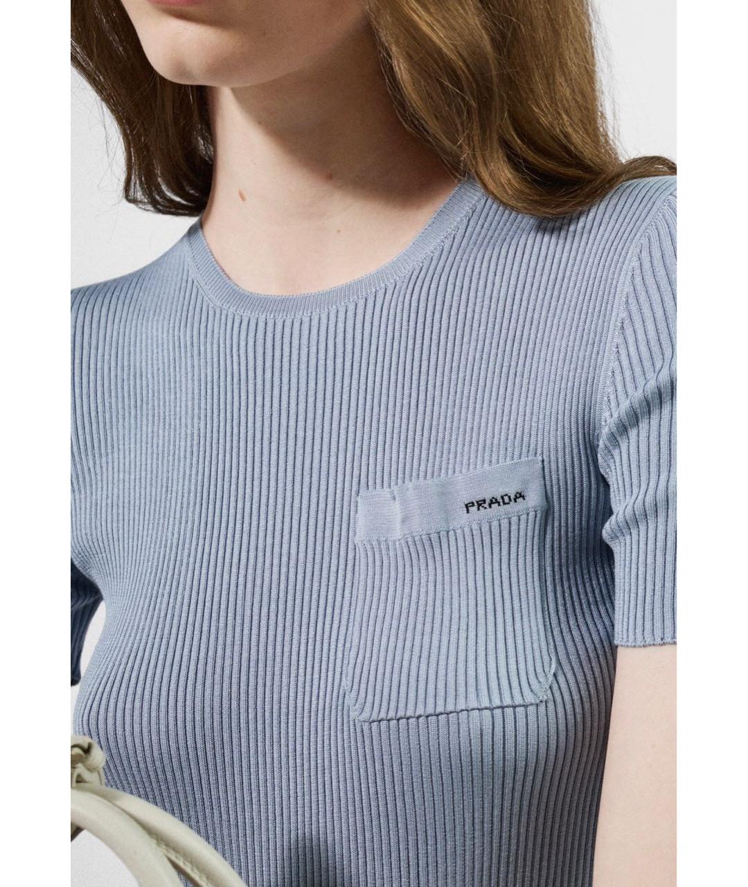 PRADA Голубая шелковая футболка, фото 5