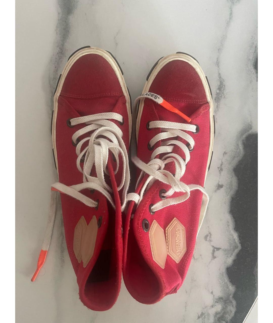 OFF-WHITE Красные текстильные высокие кроссовки / кеды, фото 3