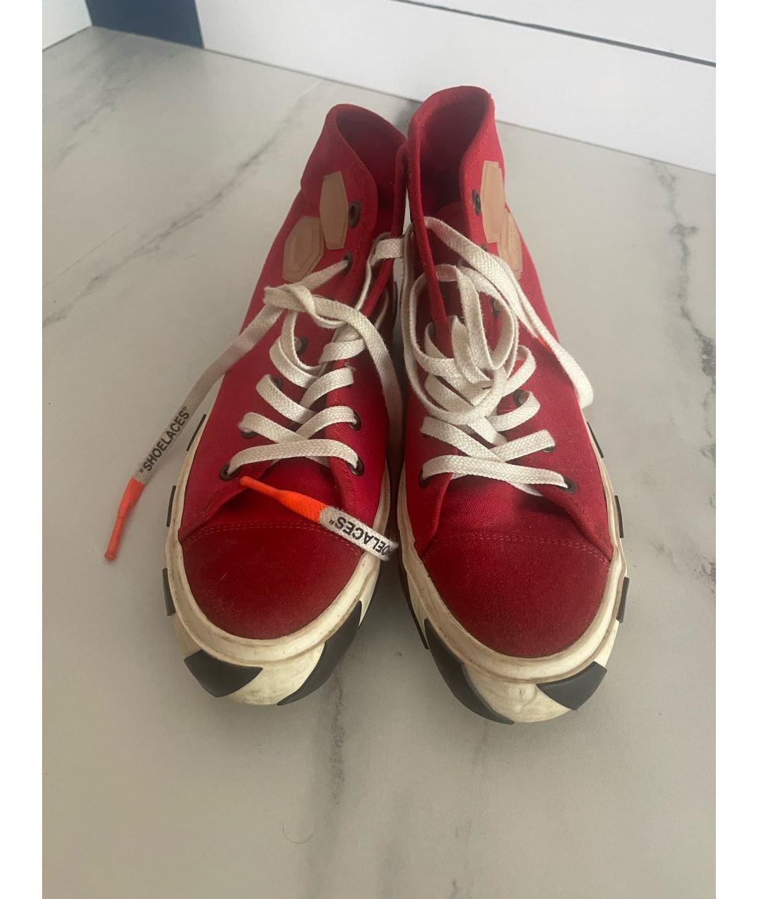 OFF-WHITE Красные текстильные высокие кроссовки / кеды, фото 2