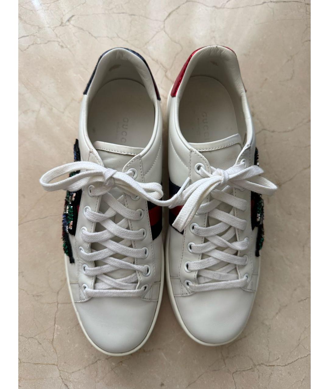 GUCCI Белые кожаные кеды, фото 3