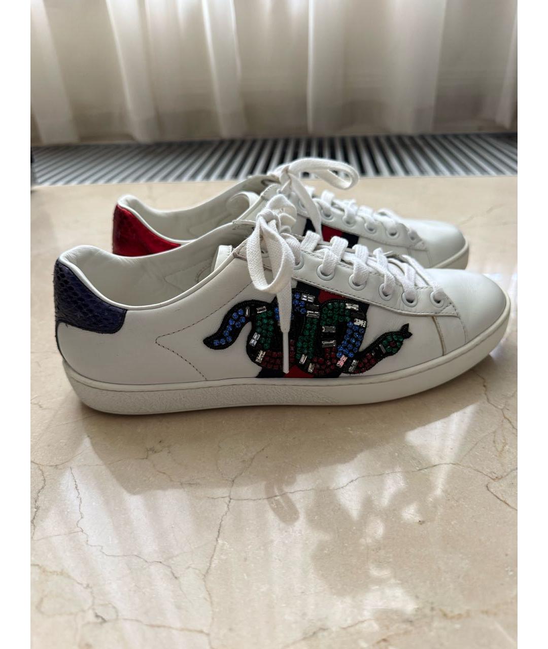 GUCCI Белые кожаные кеды, фото 9
