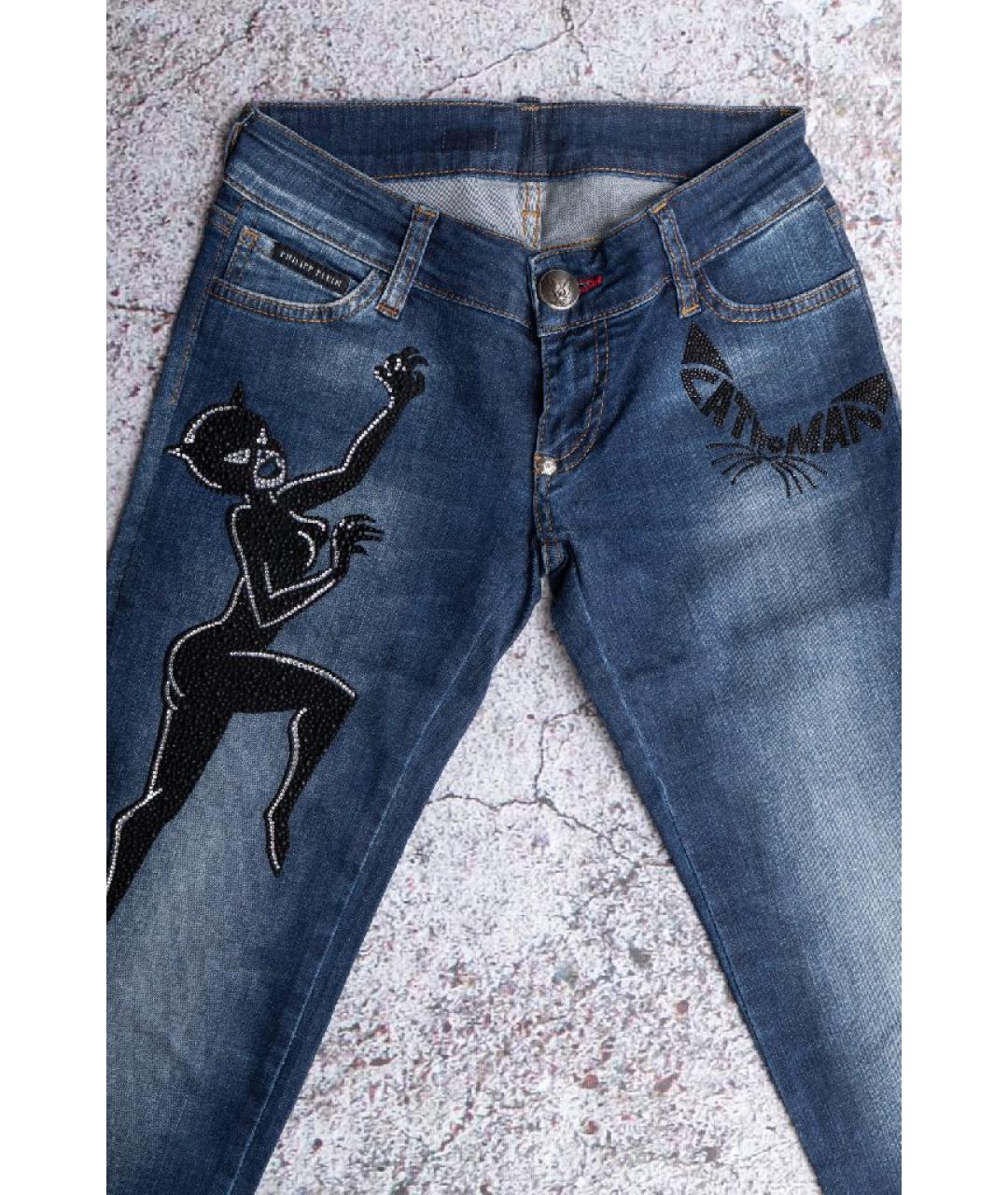 PHILIPP PLEIN Синие хлопковые джинсы слим, фото 3