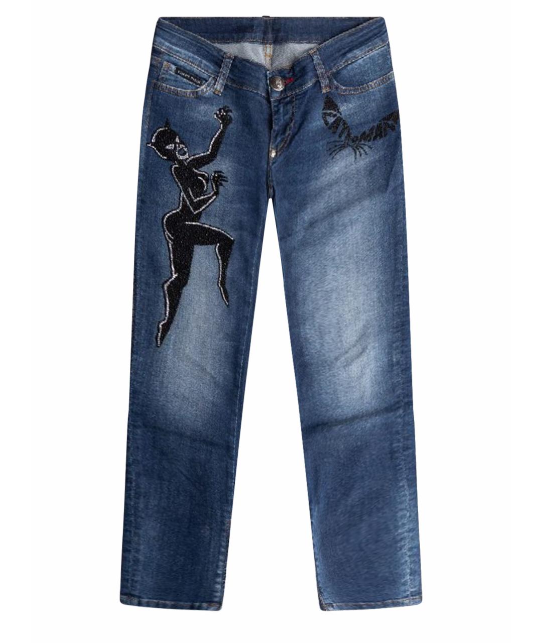 PHILIPP PLEIN Синие хлопковые джинсы слим, фото 1