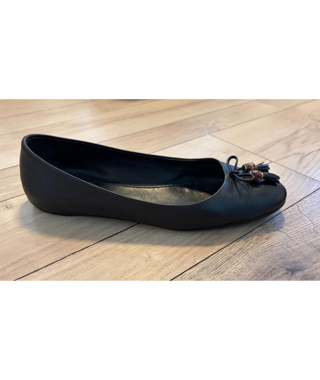 GUCCI Черные кожаные балетки, фото 4