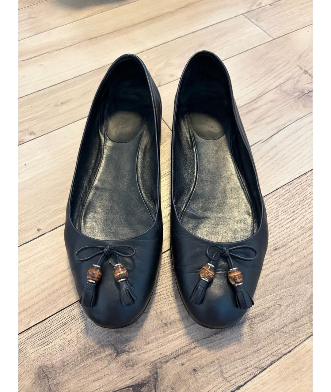 GUCCI Черные кожаные балетки, фото 2