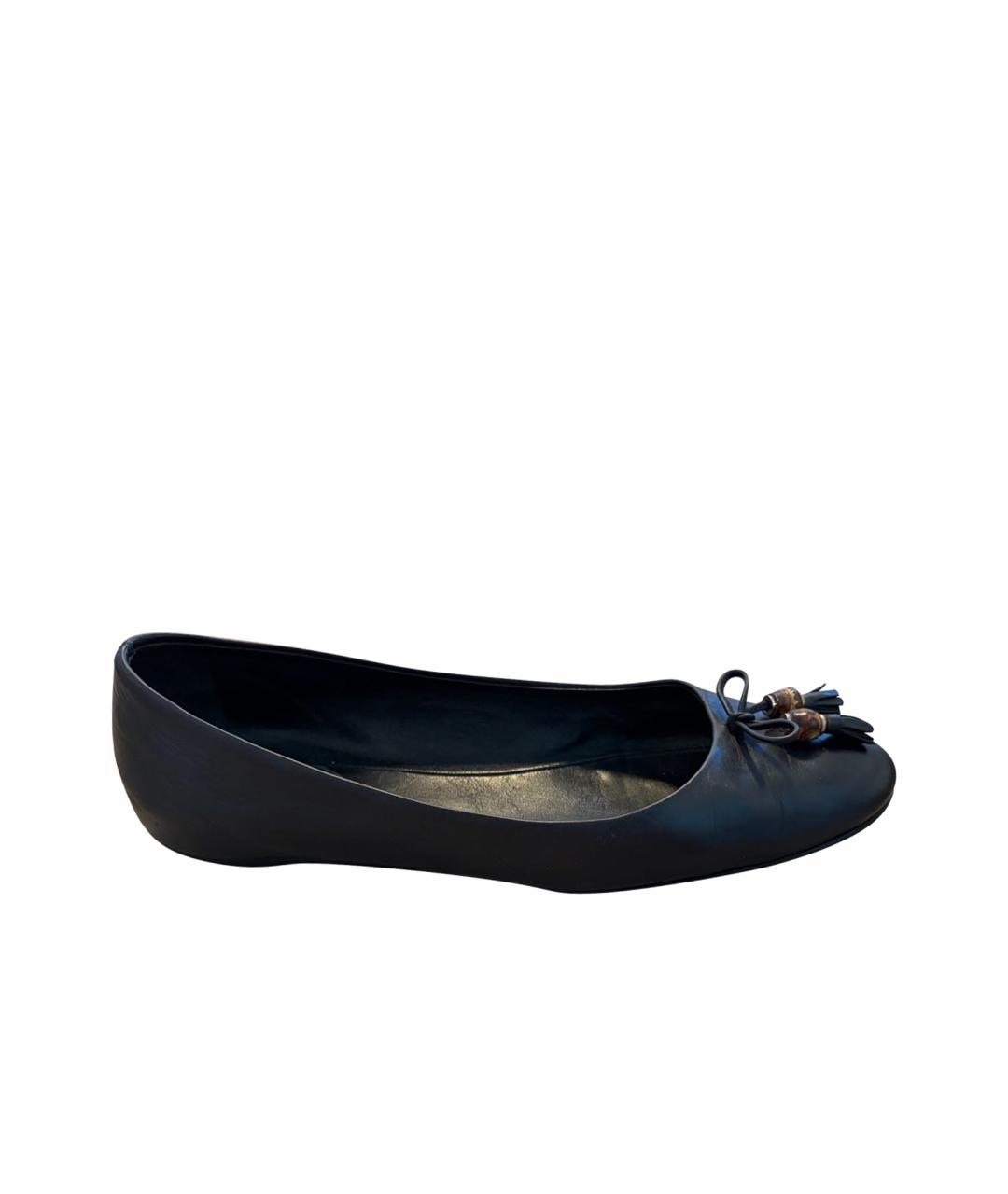 GUCCI Черные кожаные балетки, фото 1