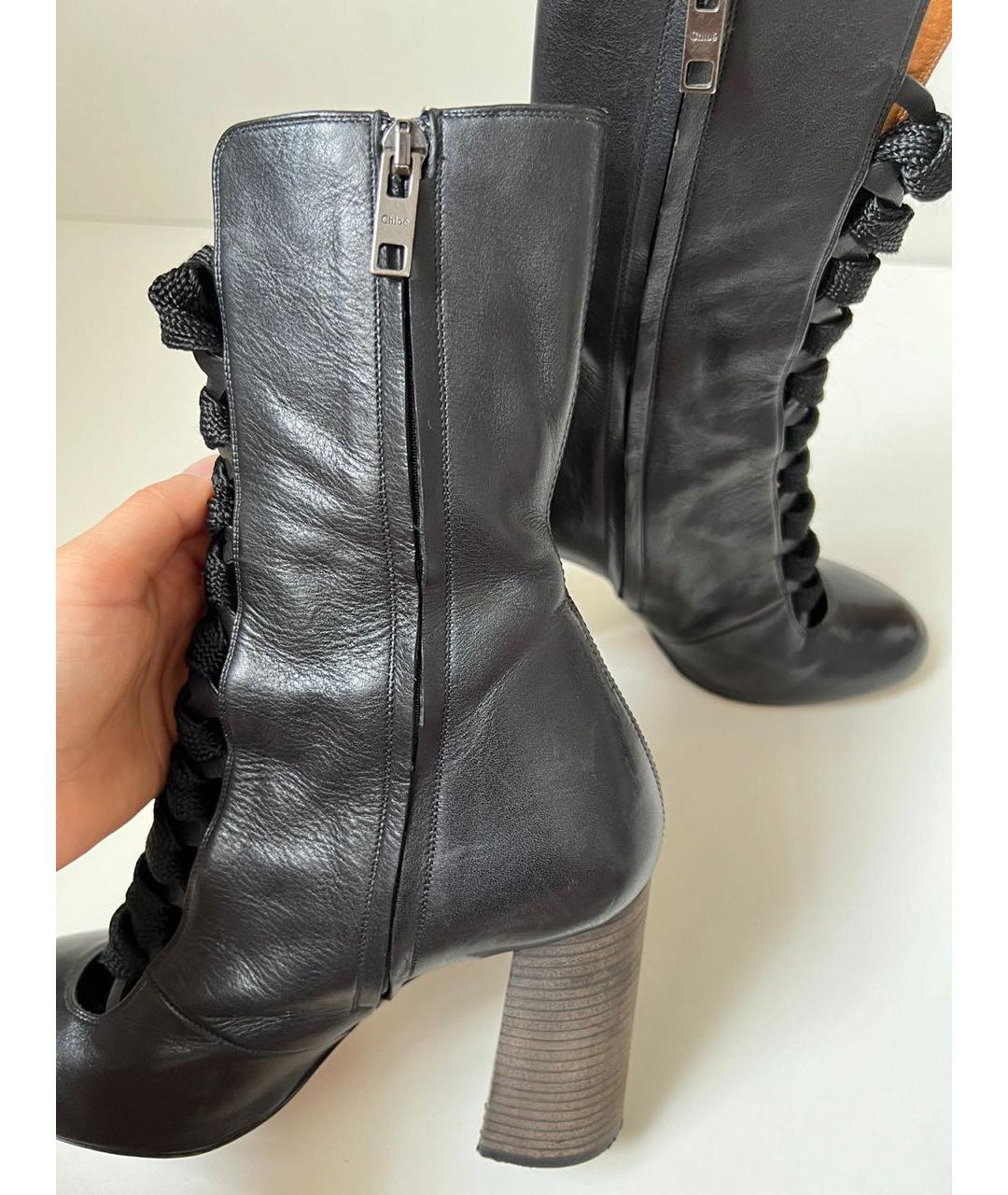 CHLOE Черные кожаные полусапоги, фото 8