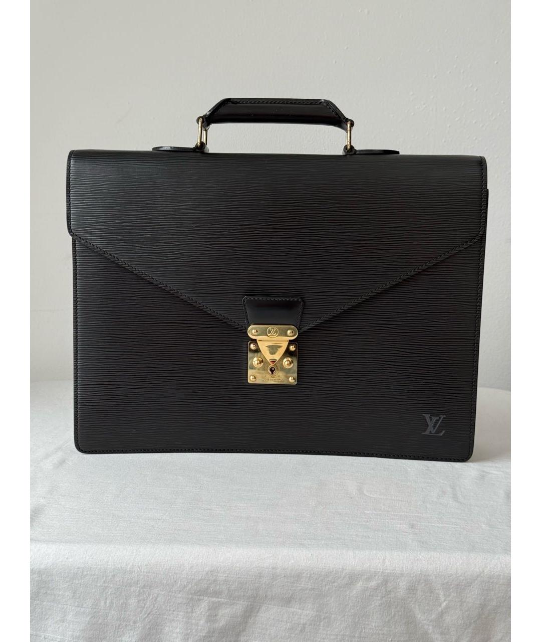 LOUIS VUITTON Черный кожаный портфель, фото 8