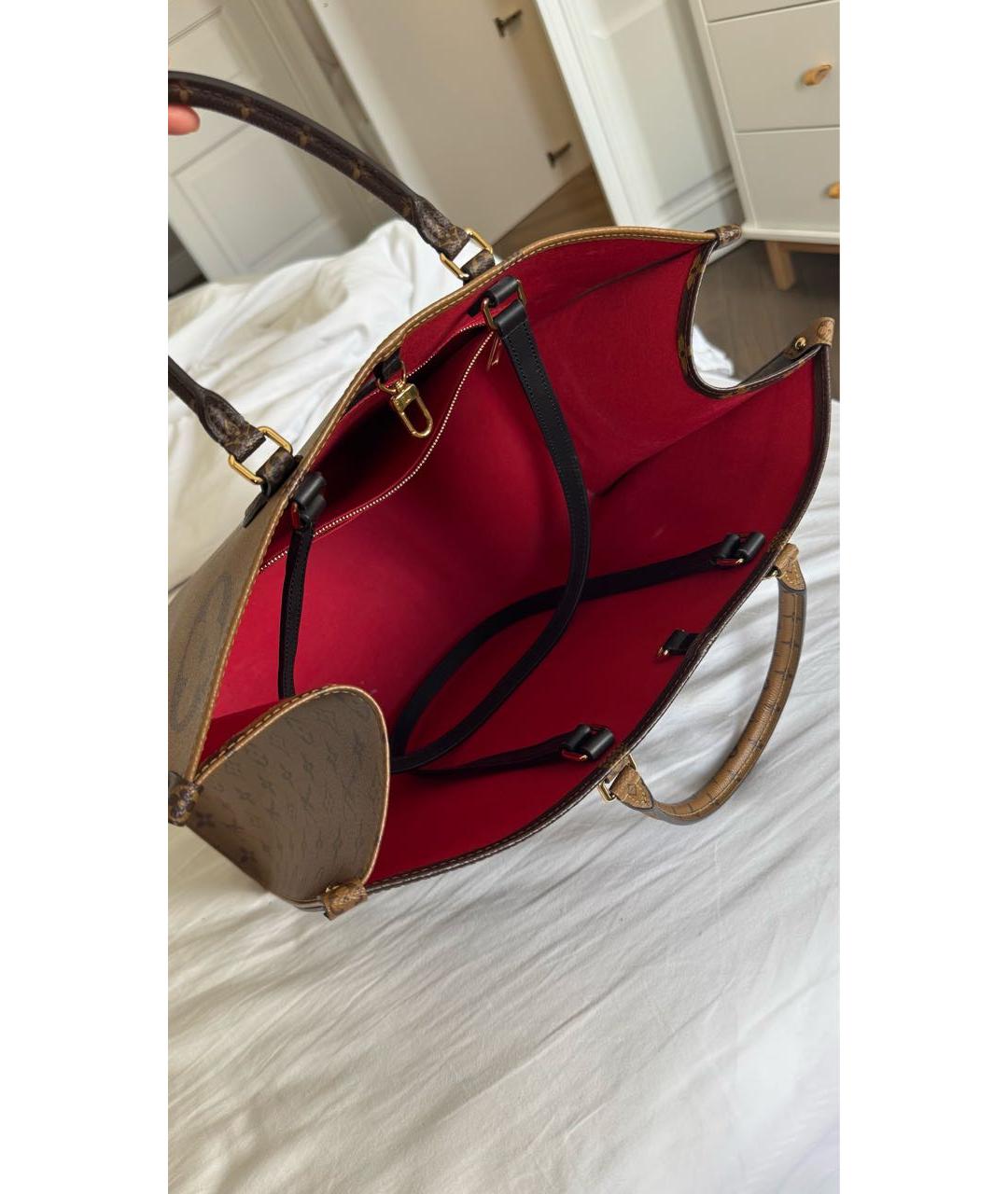 LOUIS VUITTON Коричневая кожаная сумка тоут, фото 6