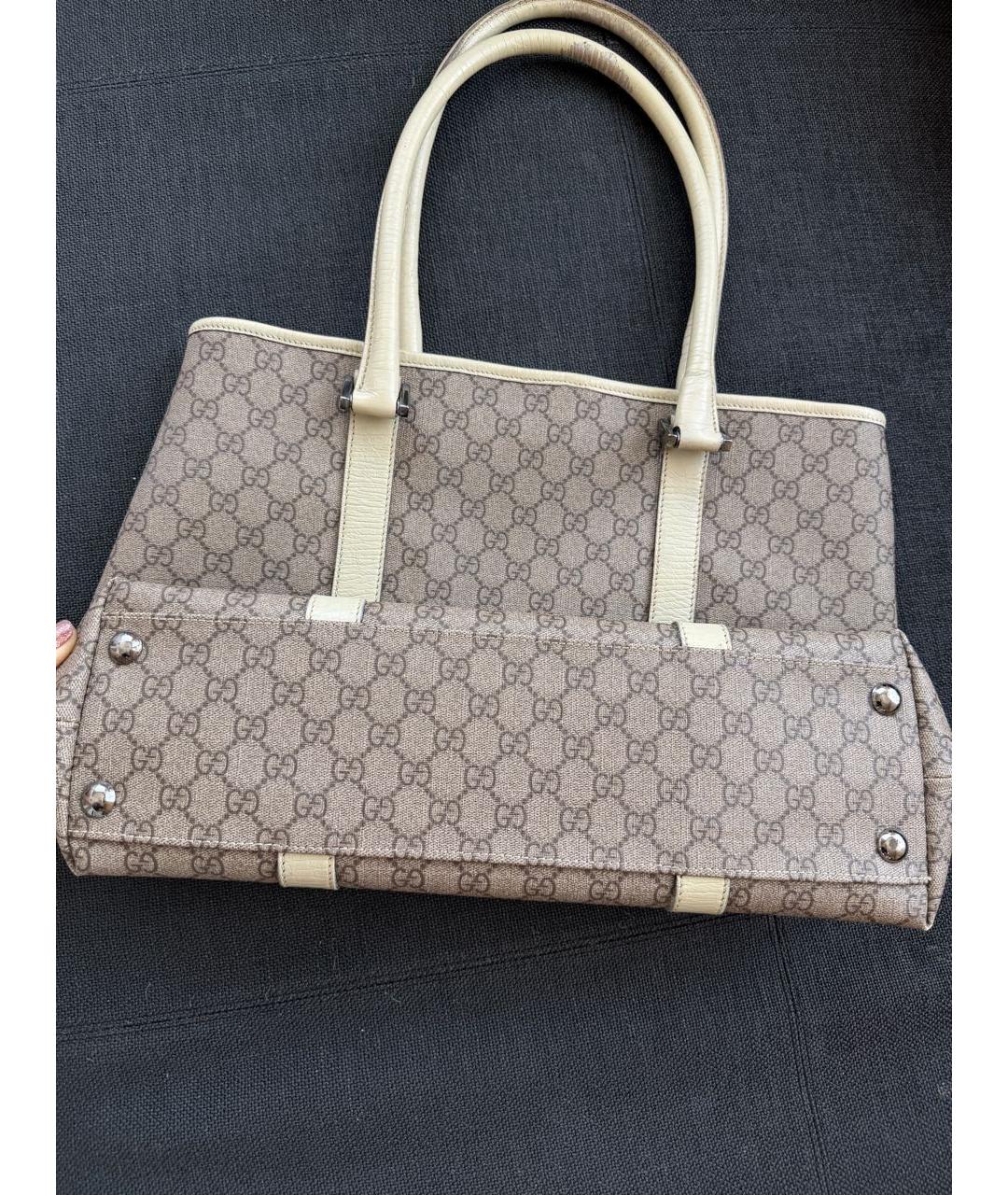 GUCCI Бежевая кожаная сумка с короткими ручками, фото 3