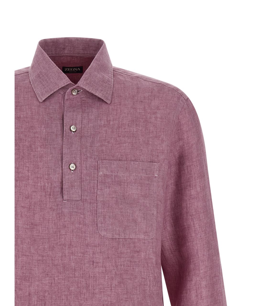 ZEGNA Розовое хлопко-льняное поло с длинным рукавом, фото 3