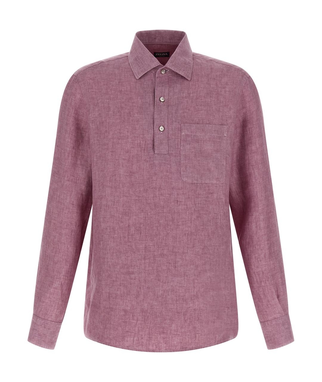 ZEGNA Розовое хлопко-льняное поло с длинным рукавом, фото 1