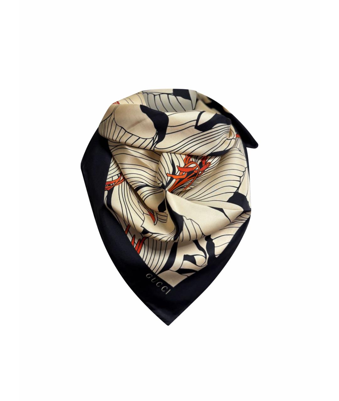 GUCCI Бежевый шелковый платок, фото 1