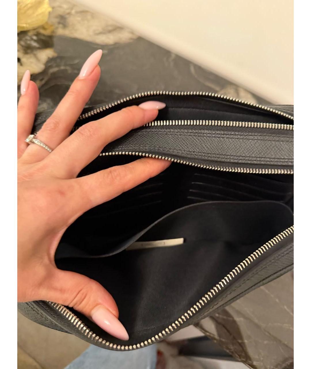 LOUIS VUITTON Черная кожаная барсетка, фото 8