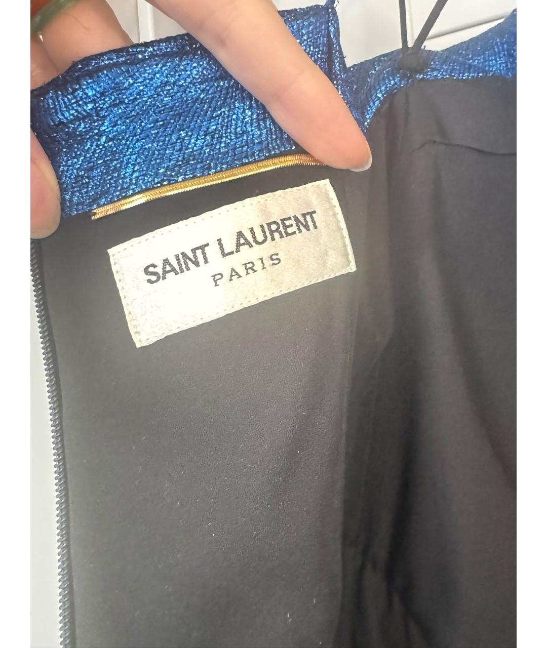 SAINT LAURENT Синее синтетическое коктейльное платье, фото 4