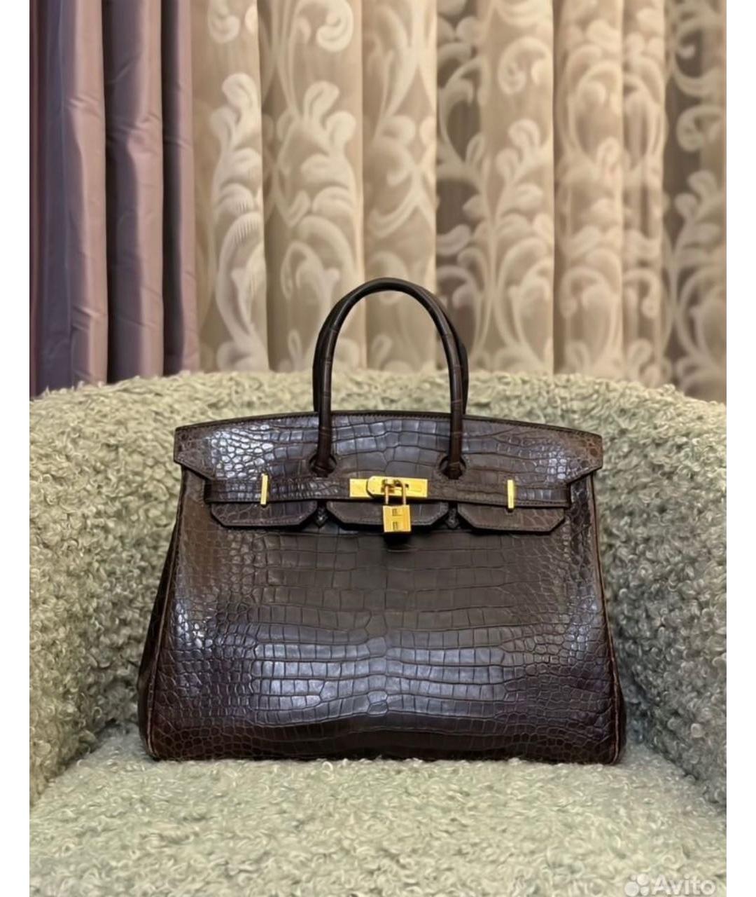 HERMES Коричневая сумка тоут из экзотической кожи, фото 9