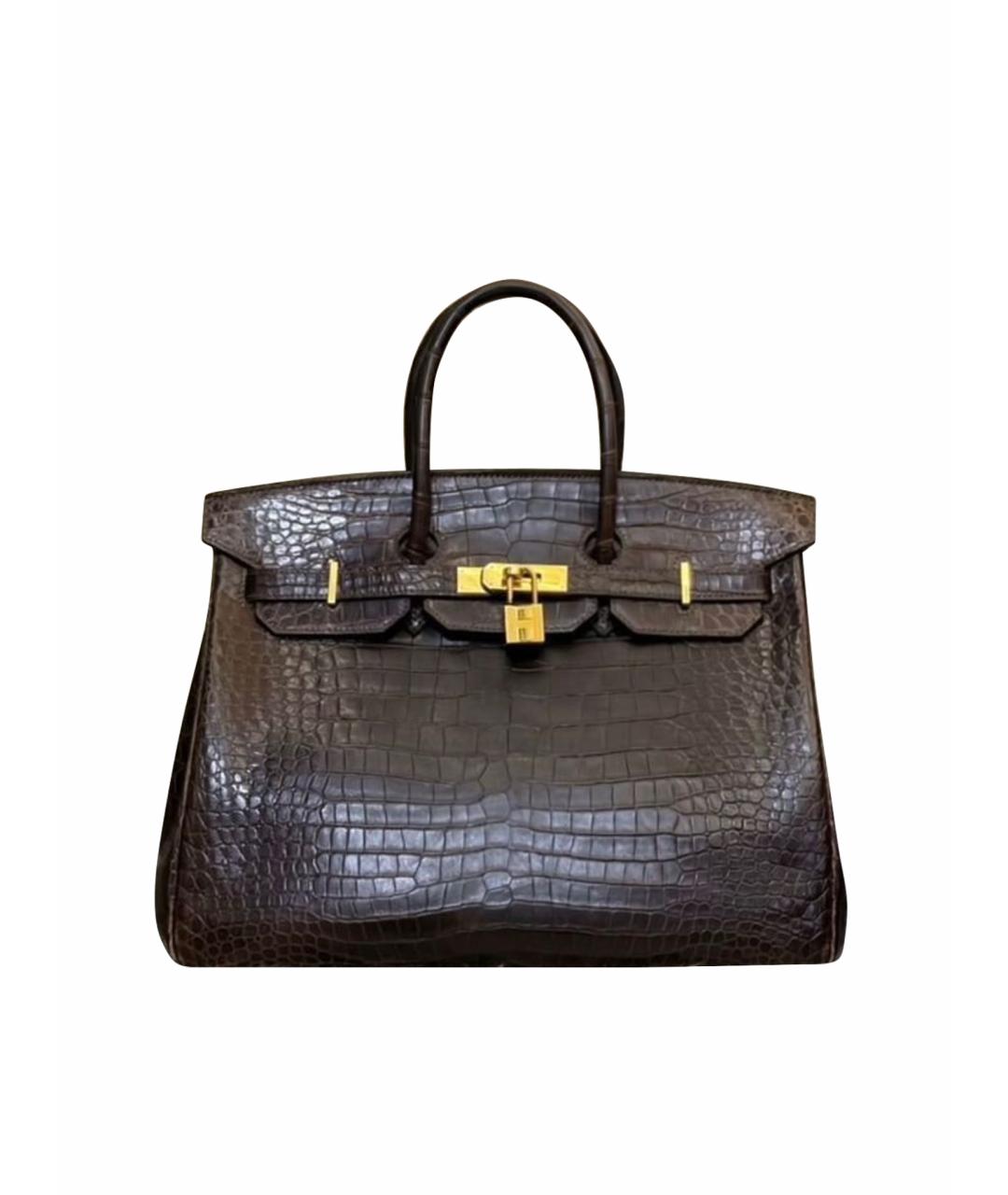 HERMES Коричневая сумка тоут из экзотической кожи, фото 1
