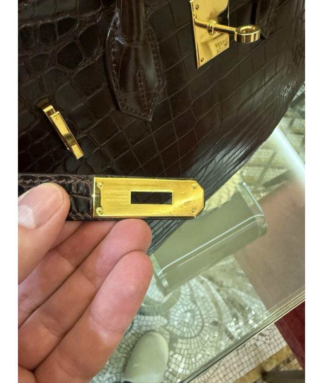 HERMES Коричневая сумка тоут из экзотической кожи, фото 5