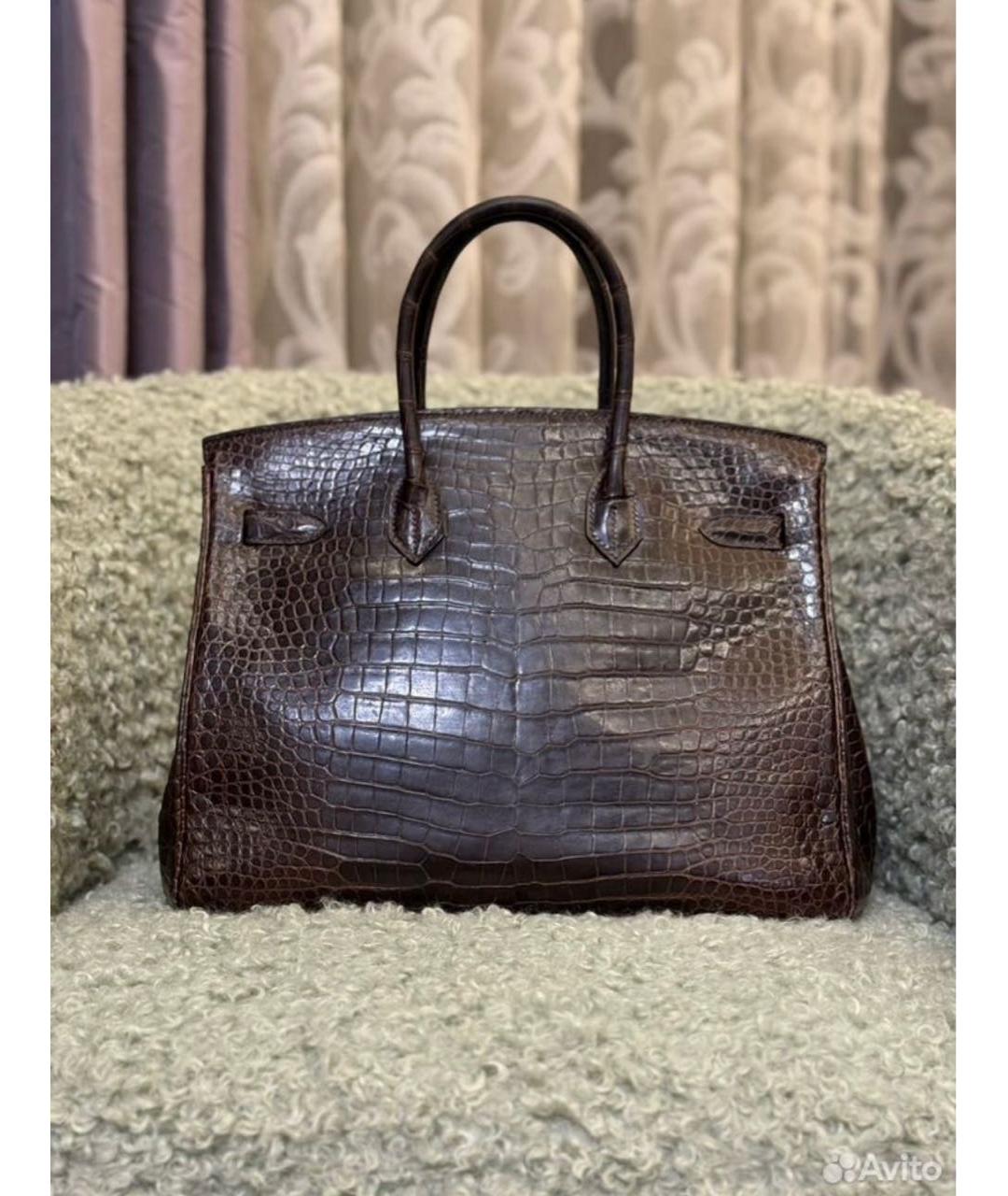 HERMES Коричневая сумка тоут из экзотической кожи, фото 3
