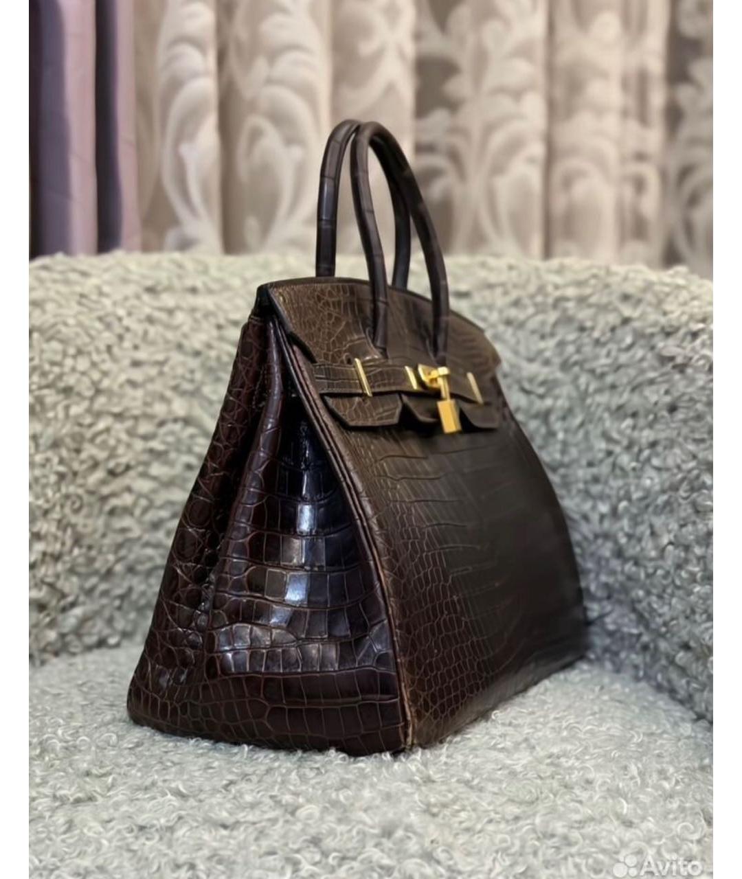 HERMES Коричневая сумка тоут из экзотической кожи, фото 2