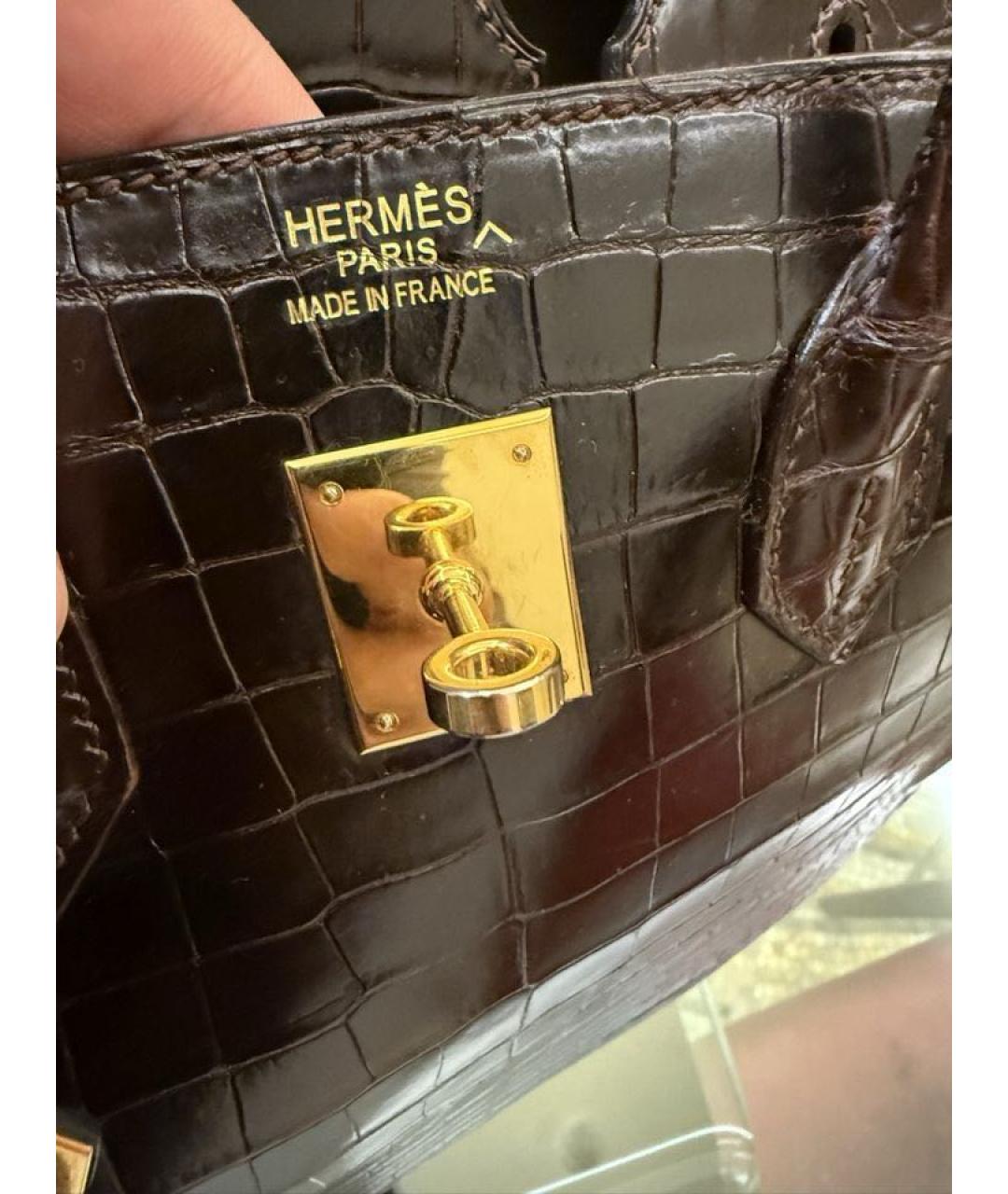 HERMES Коричневая сумка тоут из экзотической кожи, фото 4