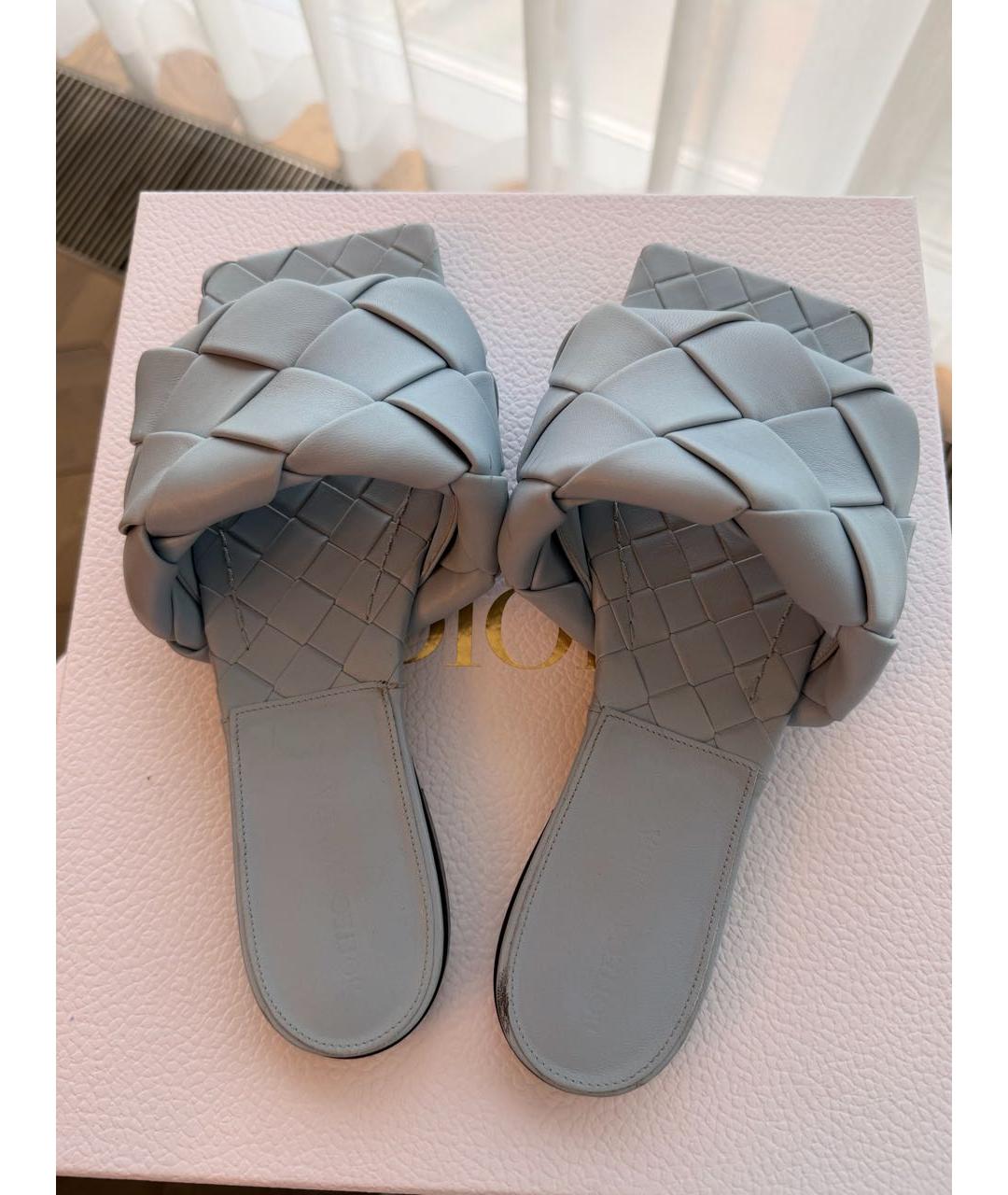 BOTTEGA VENETA Голубые кожаные шлепанцы, фото 3