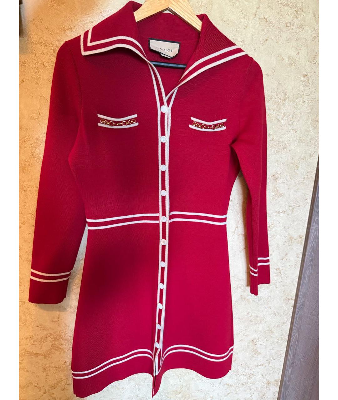 GUCCI Бордовое шерстяное повседневное платье, фото 5