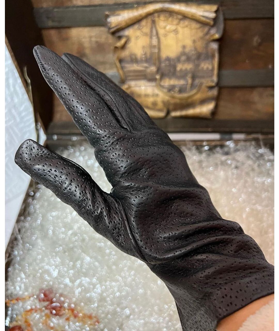 SERMONETA Черные кожаные перчатки, фото 3