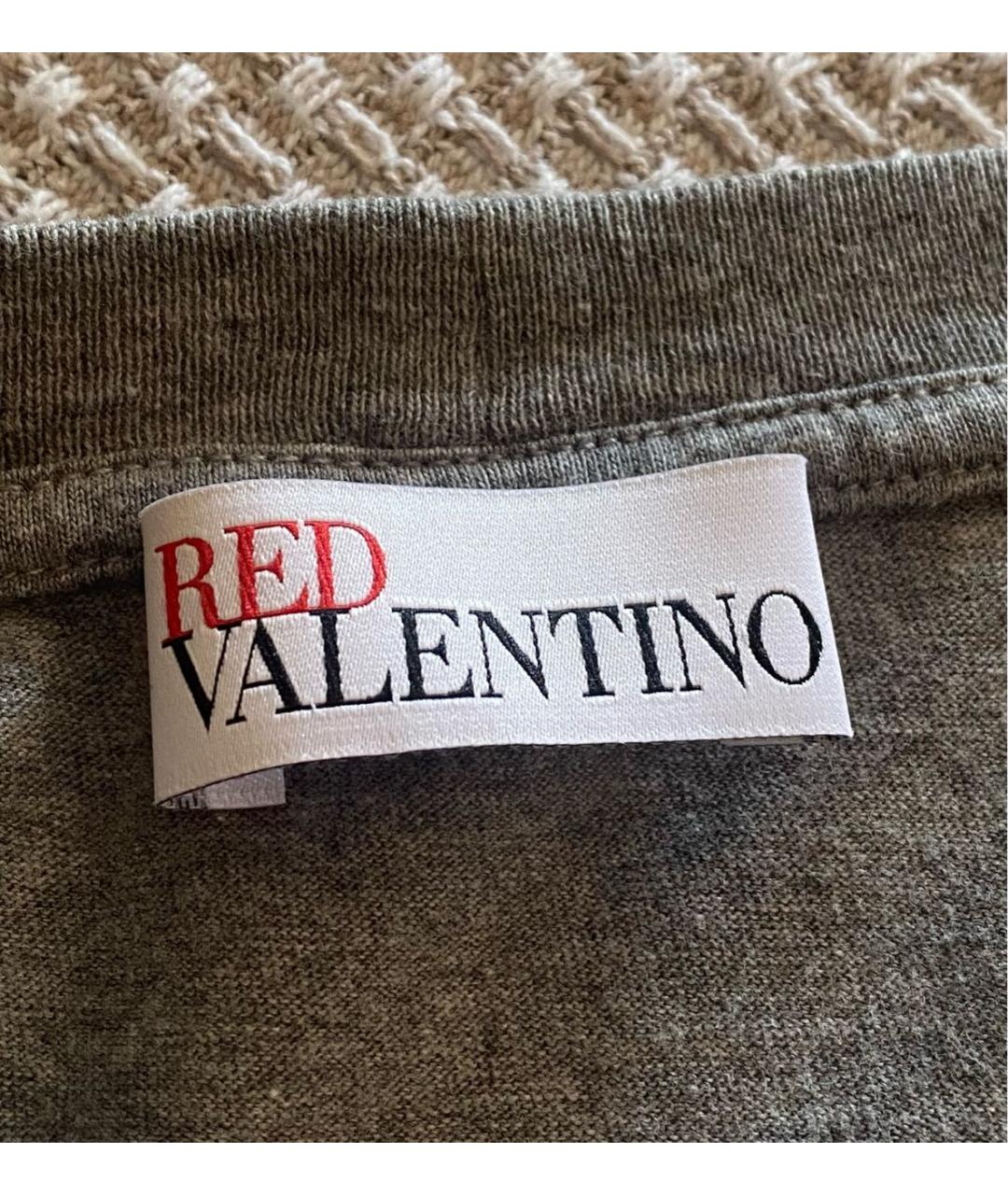 RED VALENTINO Серая хлопко-эластановая футболка, фото 6