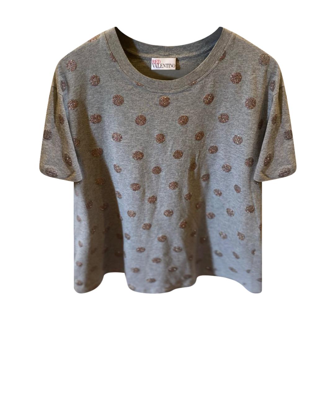 RED VALENTINO Серая хлопко-эластановая футболка, фото 1