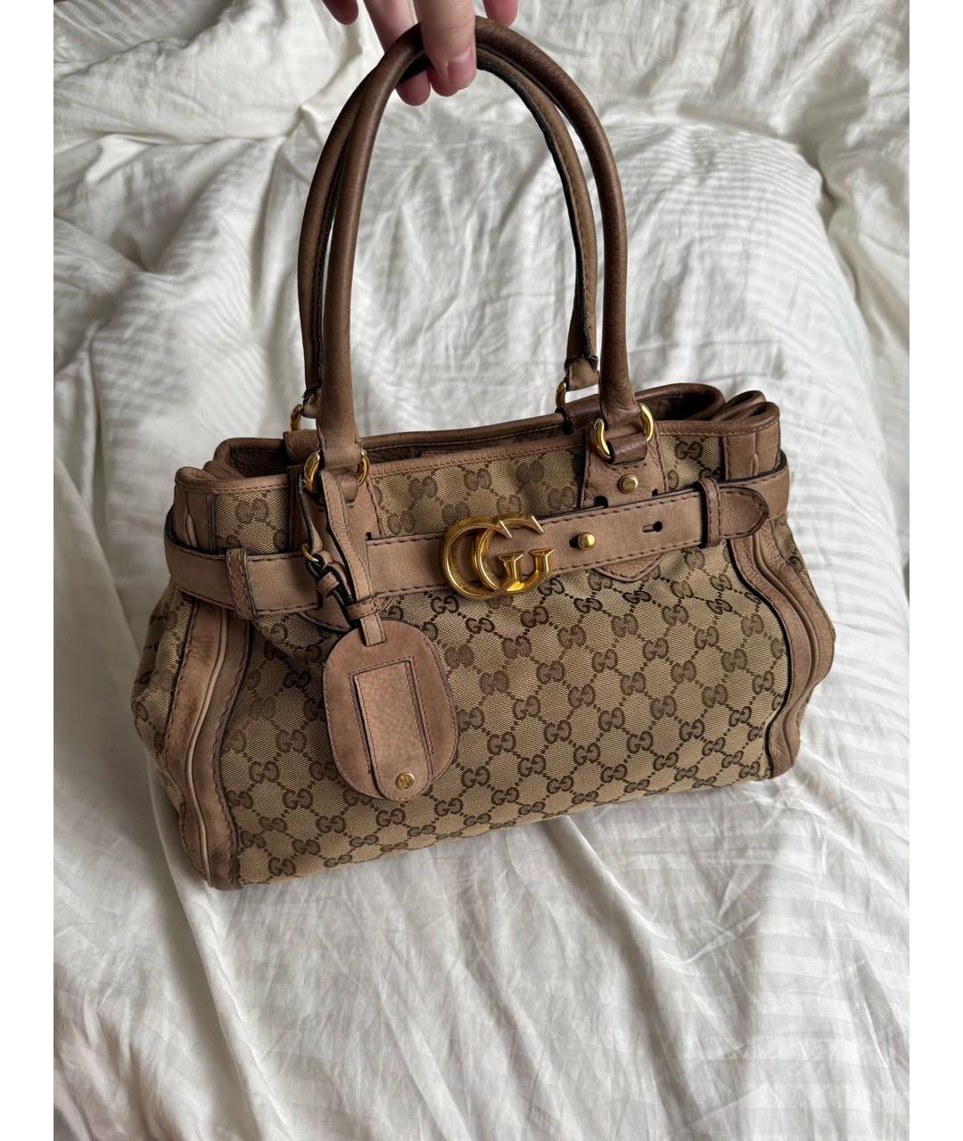 GUCCI Коричневая тканевая сумка с короткими ручками, фото 9