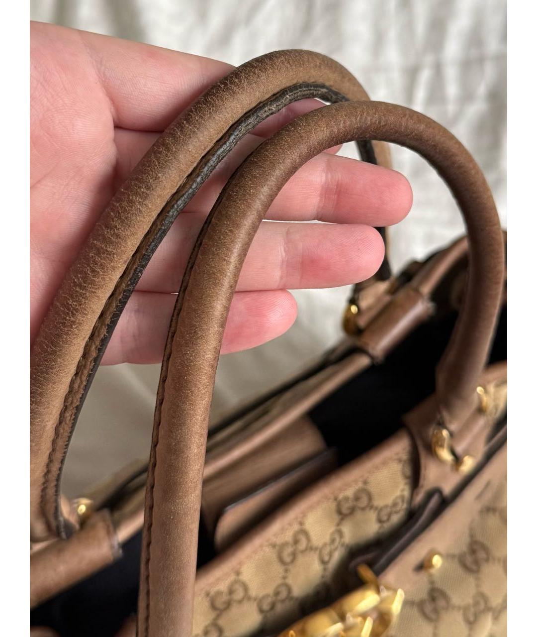 GUCCI Коричневая тканевая сумка с короткими ручками, фото 3