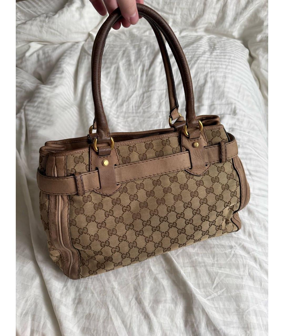 GUCCI Коричневая тканевая сумка с короткими ручками, фото 2