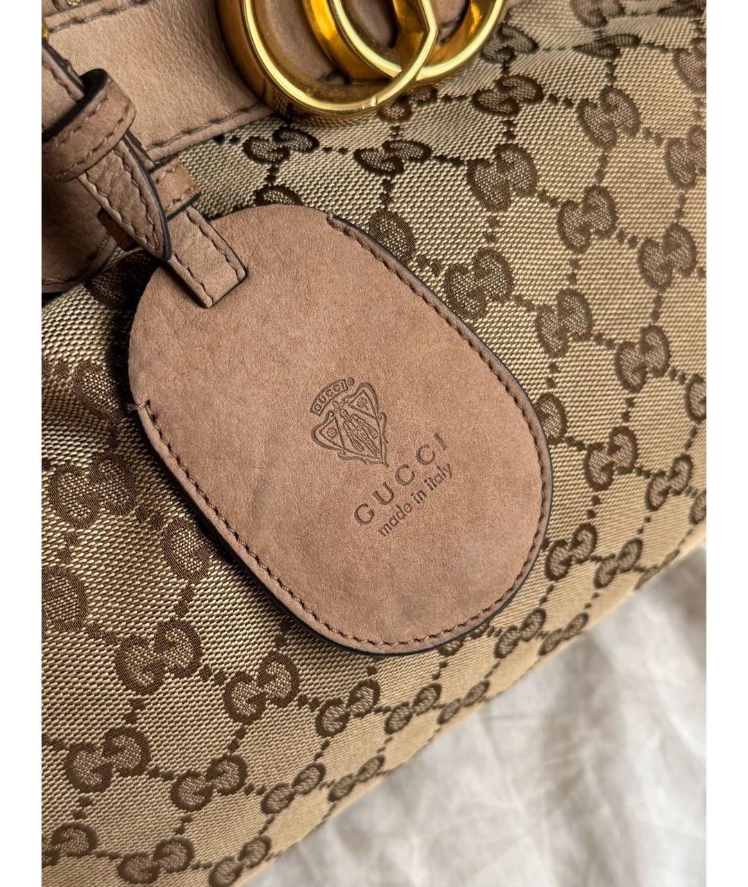 GUCCI Коричневая тканевая сумка с короткими ручками, фото 4