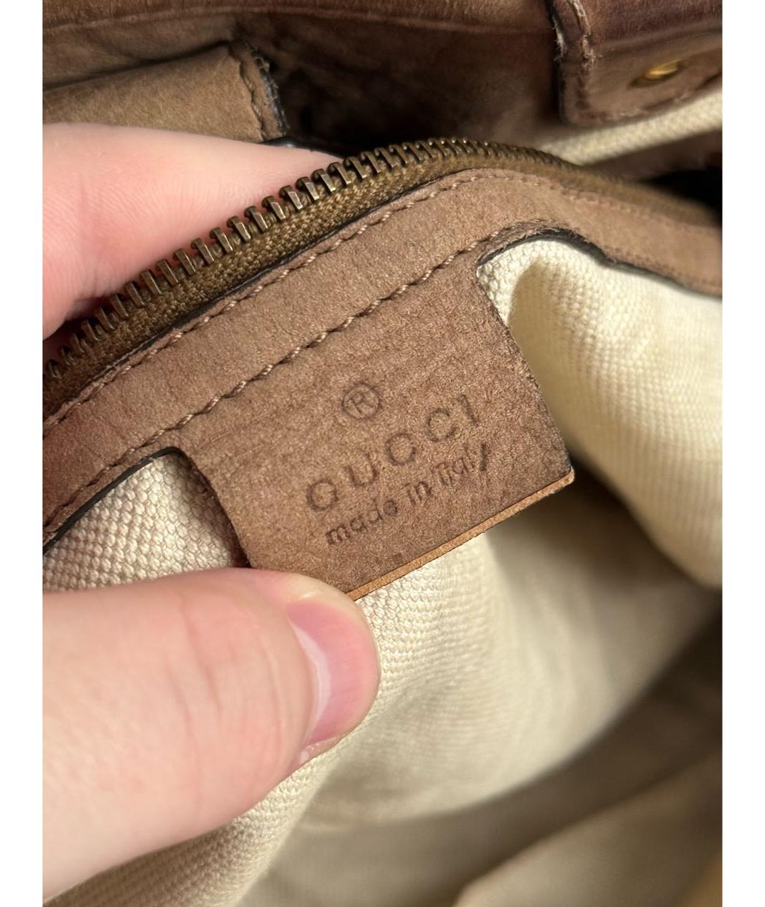 GUCCI Коричневая тканевая сумка с короткими ручками, фото 5