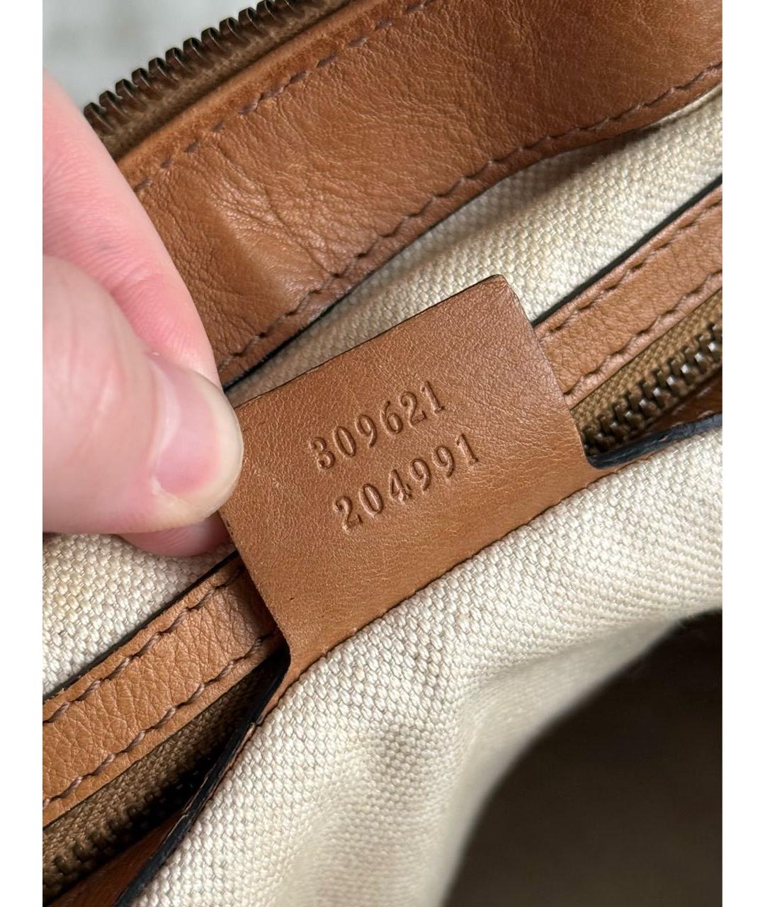 GUCCI Коричневая тканевая сумка с короткими ручками, фото 6