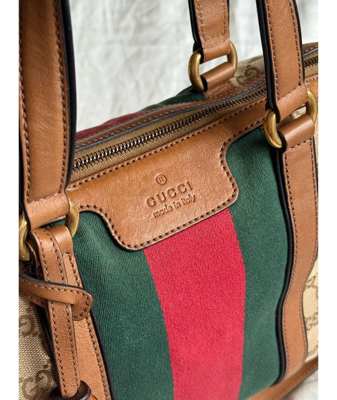 GUCCI Коричневая тканевая сумка с короткими ручками, фото 4