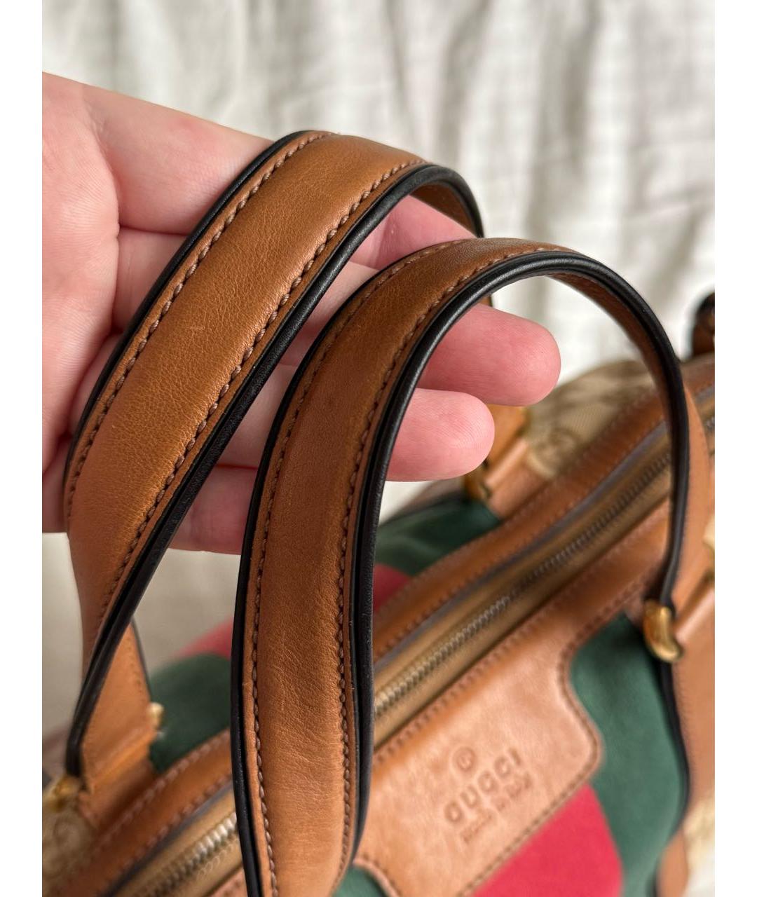 GUCCI Коричневая тканевая сумка с короткими ручками, фото 3