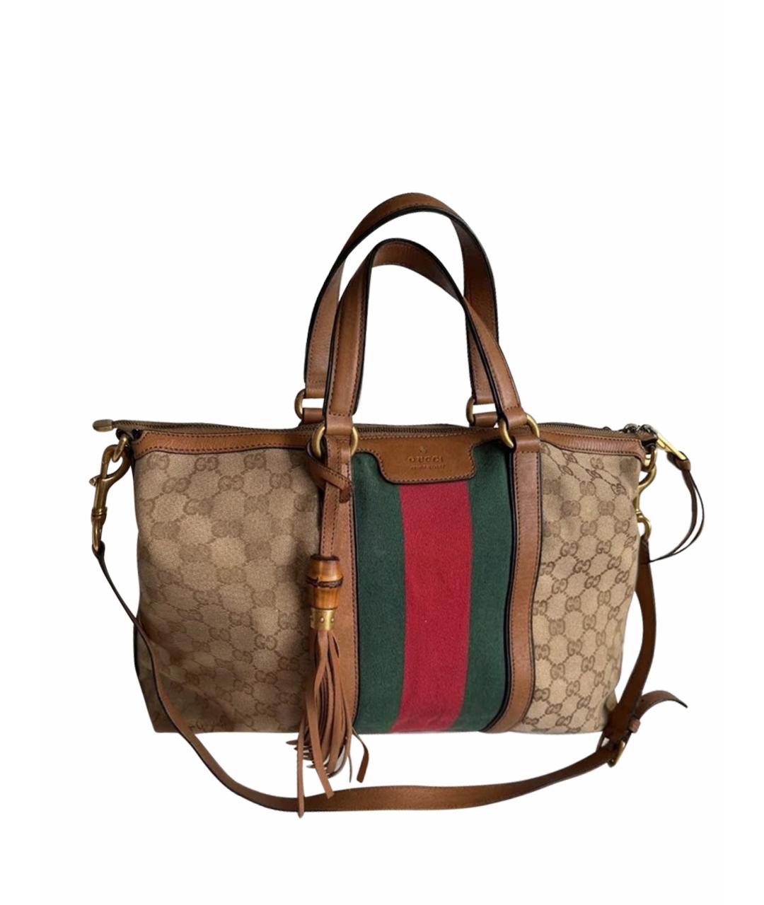 GUCCI Коричневая тканевая сумка с короткими ручками, фото 9