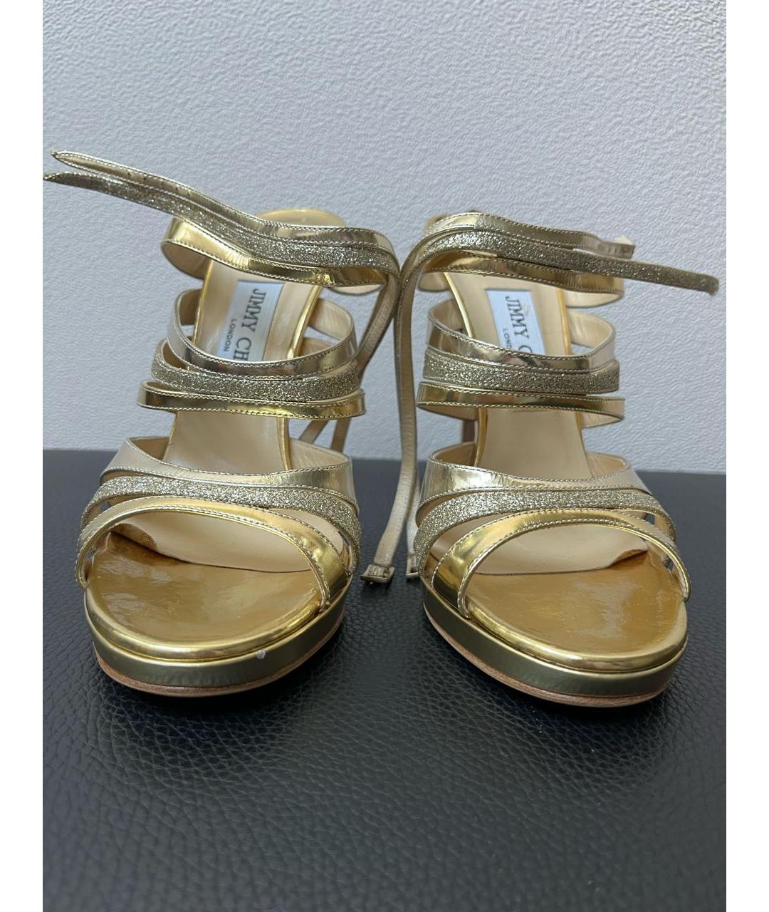 JIMMY CHOO Золотые кожаные босоножки, фото 3