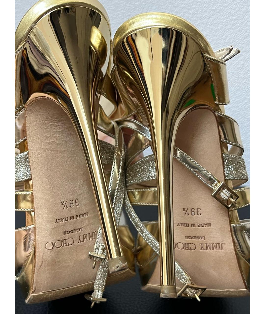 JIMMY CHOO Золотые кожаные босоножки, фото 4
