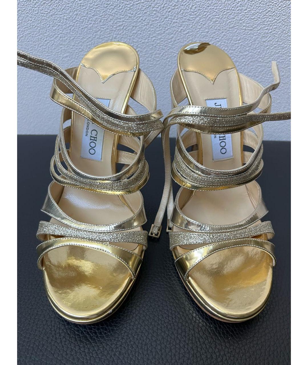 JIMMY CHOO Золотые кожаные босоножки, фото 2