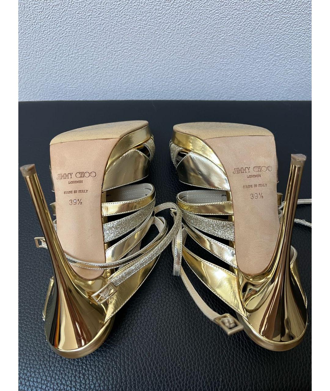 JIMMY CHOO Золотые кожаные босоножки, фото 5