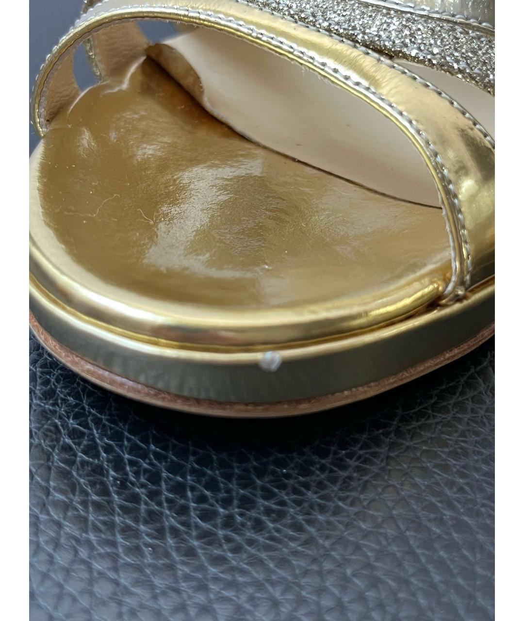 JIMMY CHOO Золотые кожаные босоножки, фото 7