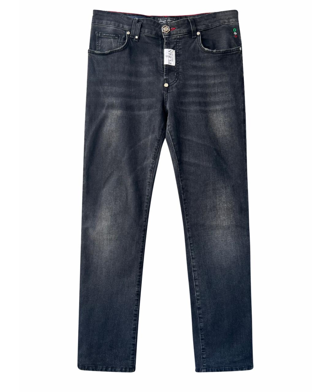 PHILIPP PLEIN Серые хлопко-эластановые прямые джинсы, фото 1