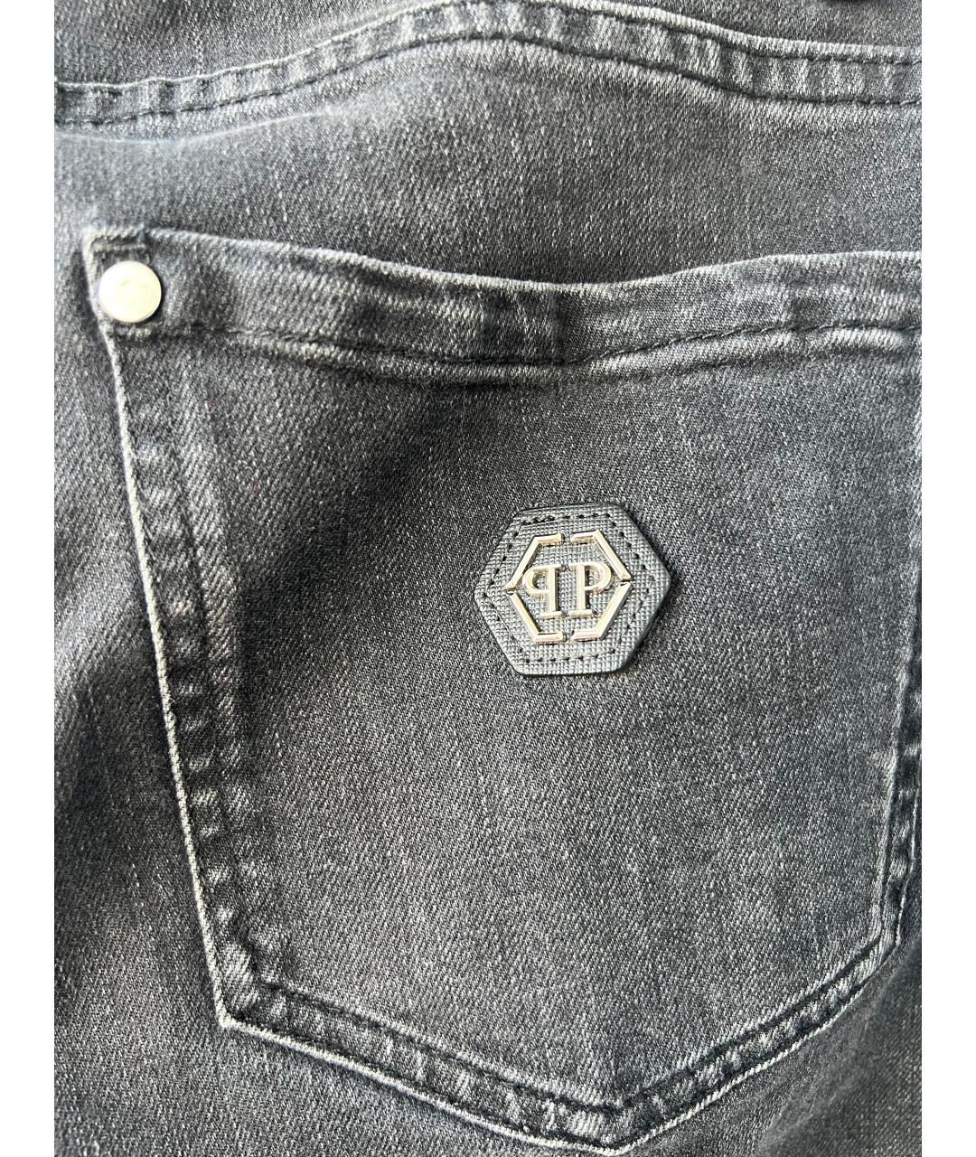 PHILIPP PLEIN Серые хлопко-эластановые прямые джинсы, фото 5