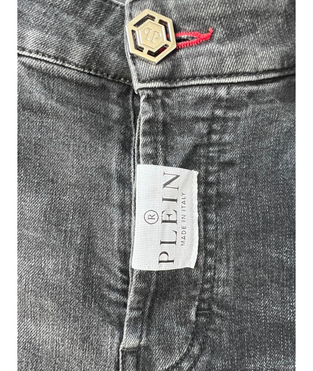 PHILIPP PLEIN Серые хлопко-эластановые прямые джинсы, фото 3