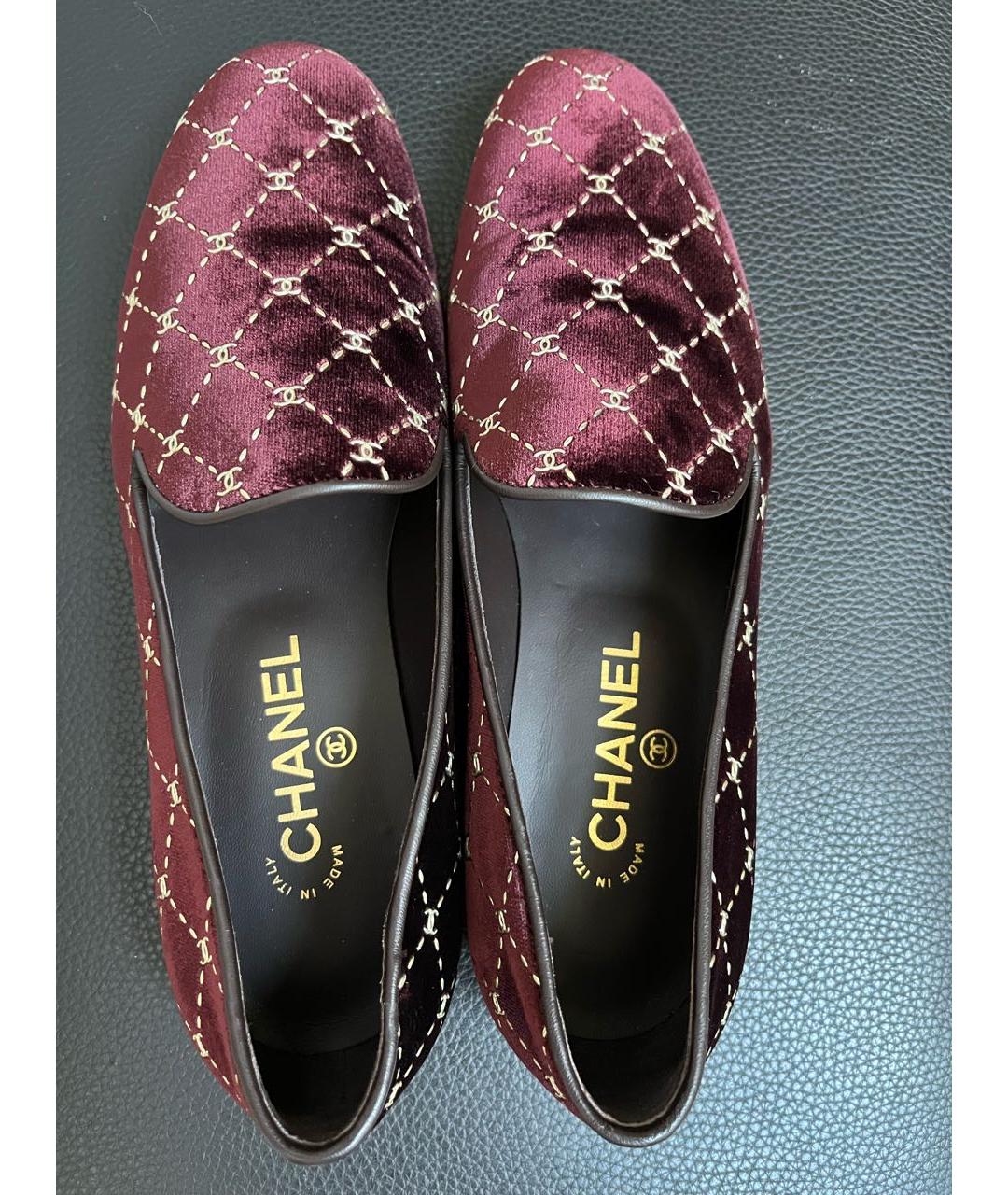 CHANEL Бордовые бархатные лоферы, фото 3